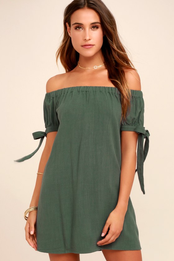 Lovely Olive Green Dress - Off-the ...